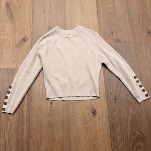 Sezane Cream Ribbed Sweater with Buttons